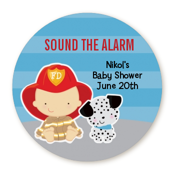  Future Firefighter - Round Personalized Baby Shower Sticker Labels Caucasian