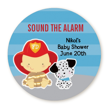  Future Firefighter - Round Personalized Baby Shower Sticker Labels Caucasian