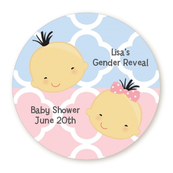  Gender Reveal Asian - Round Personalized Baby Shower Sticker Labels 