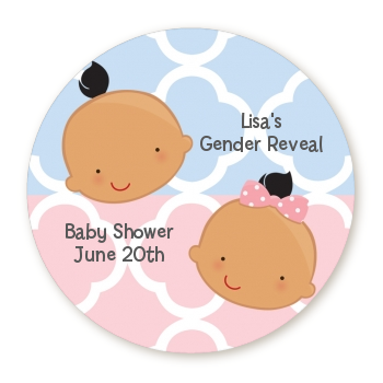  Gender Reveal Hispanic - Round Personalized Baby Shower Sticker Labels 