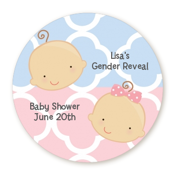  Gender Reveal - Round Personalized Baby Shower Sticker Labels 