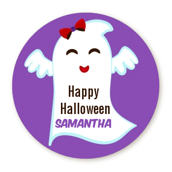  Ghost With Bow - Round Personalized Halloween Sticker Labels 
