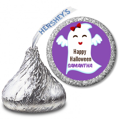 Ghost With Bow - Hershey Kiss Halloween Sticker Labels
