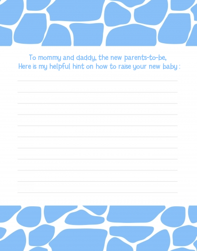 Giraffe Blue - Baby Shower Notes of Advice