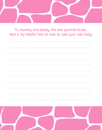 Giraffe Pink - Baby Shower Notes of Advice