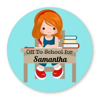  Girl Student - Round Personalized School Sticker Labels Option 1