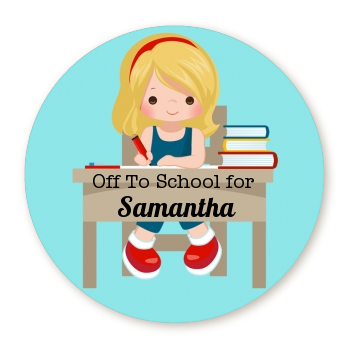  Girl Student - Round Personalized School Sticker Labels Option 1