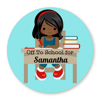  Girl Student - Round Personalized School Sticker Labels Option 1