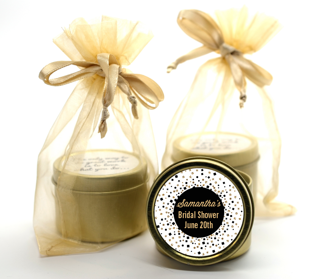  Glitter Black and White - Bridal Shower Gold Tin Candle Favors Gold Glitter