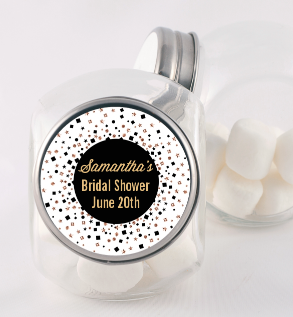  Glitter Black and White - Personalized Bridal Shower Candy Jar Gold Glitter