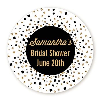  Glitter Black and White - Round Personalized Bridal Shower Sticker Labels Gold Glitter