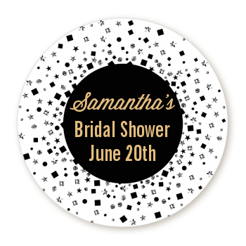  Glitter Black and White - Round Personalized Bridal Shower Sticker Labels Gold Glitter