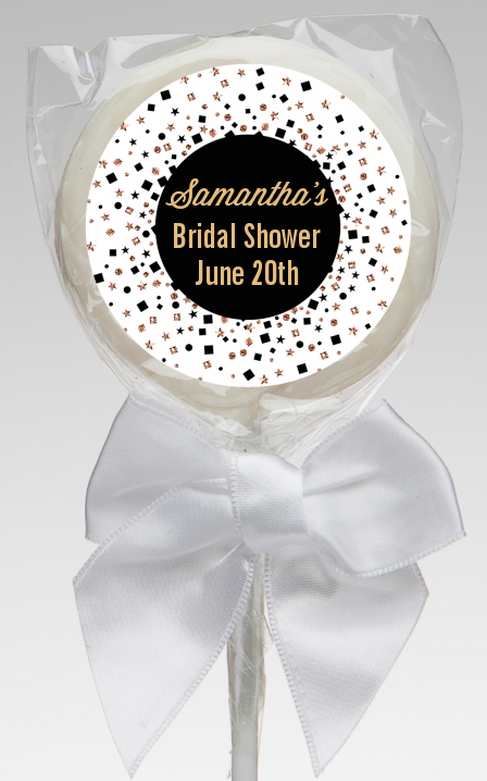  Glitter Black and White - Personalized Bridal Shower Lollipop Favors Gold Glitter
