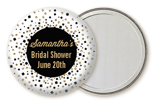  Glitter Black and White - Personalized Bridal Shower Pocket Mirror Favors Gold Glitter