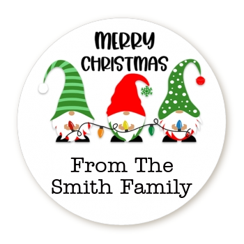  Gnome Trio - Round Personalized Christmas Sticker Labels 