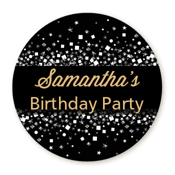  Gold Glitter and Black - Round Personalized Birthday Party Sticker Labels Gold