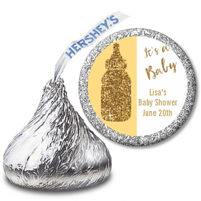 Gold Glitter Baby Bottle - Hershey Kiss Baby Shower Sticker Labels