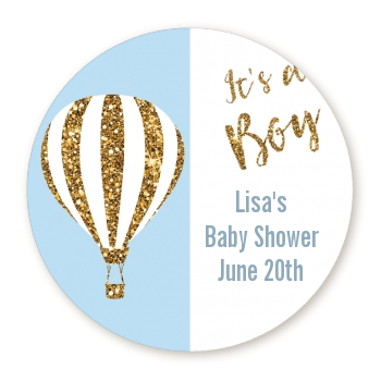  Gold Glitter Blue Pacifier - Round Personalized Baby Shower Sticker Labels Option 1
