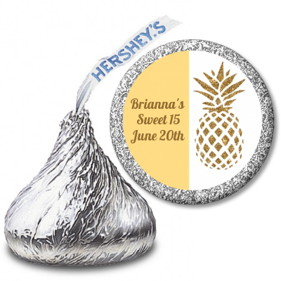  Gold Glitter Pineapple - Hershey Kiss Birthday Party Sticker Labels Option 1