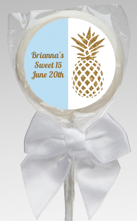  Gold Glitter Pineapple - Personalized Birthday Party Lollipop Favors Option 1