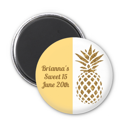  Gold Glitter Pineapple - Personalized Birthday Party Magnet Favors Option 1