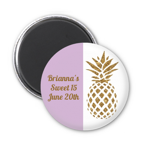  Gold Glitter Pineapple - Personalized Birthday Party Magnet Favors Option 1