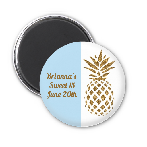  Gold Glitter Pineapple - Personalized Birthday Party Magnet Favors Option 1