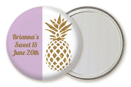  Gold Glitter Pineapple - Personalized Birthday Party Pocket Mirror Favors Option 1