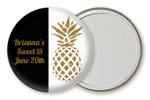  Gold Glitter Pineapple - Personalized Birthday Party Pocket Mirror Favors Option 1