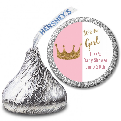 Gold Glitter Pink Crown - Hershey Kiss Baby Shower Sticker Labels Pink
