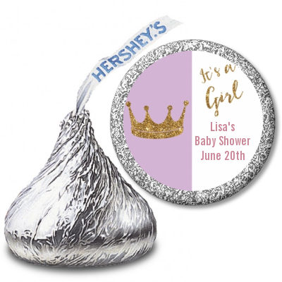  Gold Glitter Pink Crown - Hershey Kiss Baby Shower Sticker Labels Pink