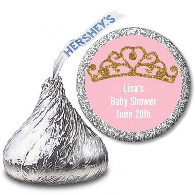 Gold Glitter Pink Tiara - Hershey Kiss Baby Shower Sticker Labels