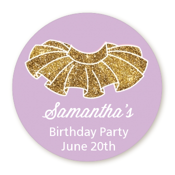  Gold Glitter Tutu - Round Personalized Birthday Party Sticker Labels Pink
