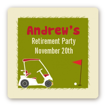 Golf Cart - Square Personalized Retirement Party Sticker Labels