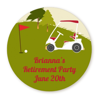  Golf Cart - Round Personalized Retirement Party Sticker Labels 