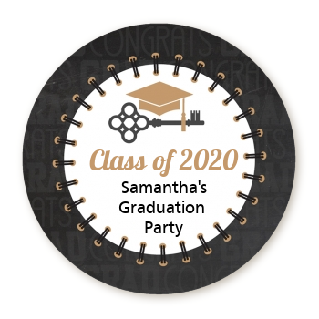  Grad Keys to Success - Round Personalized Graduation Party Sticker Labels 