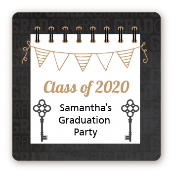 Grad Keys to Success - Square Personalized Graduation Party Sticker Labels