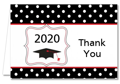 Graduation Cap Black & Red - Graduation Party Thank You Cards