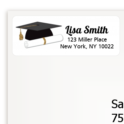 Graduation Cap Black Faux Glitter - Graduation Party Return Address Labels