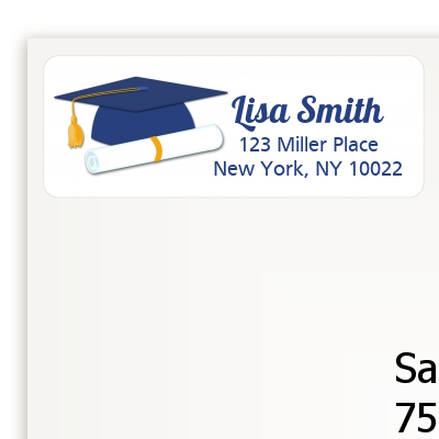 Graduation Cap Blue - Graduation Party Return Address Labels