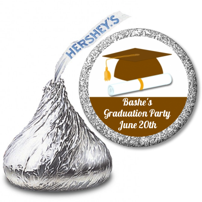 Graduation Cap Brown - Hershey Kiss Graduation Party Sticker Labels