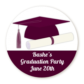  Graduation Cap Maroon - Round Personalized Graduation Party Sticker Labels 