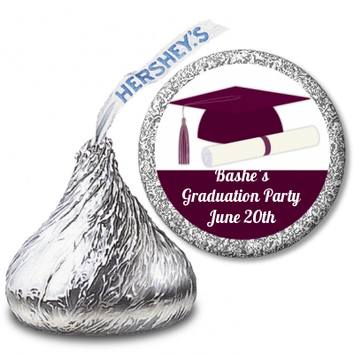 Graduation Cap Maroon - Hershey Kiss Graduation Party Sticker Labels