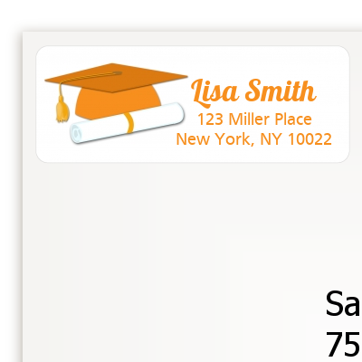 Graduation Cap Orange - Graduation Party Return Address Labels