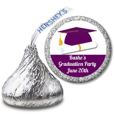 Graduation Cap Purple - Hershey Kiss Graduation Party Sticker Labels