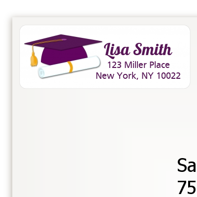 Graduation Cap Purple - Graduation Party Return Address Labels