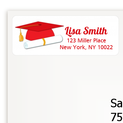 Graduation Cap Red - Graduation Party Return Address Labels