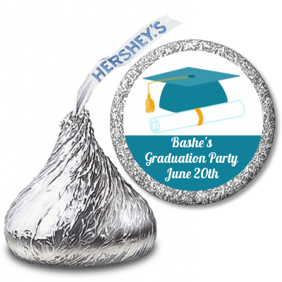 Graduation Cap Teal - Hershey Kiss Graduation Party Sticker Labels