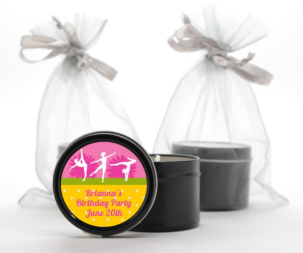  Gymnastics - Birthday Party Black Candle Tin Favors Option 1