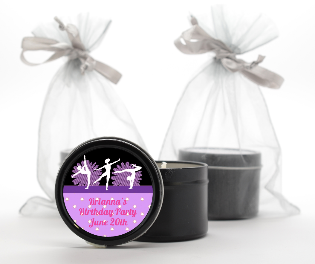  Gymnastics - Birthday Party Black Candle Tin Favors Option 1